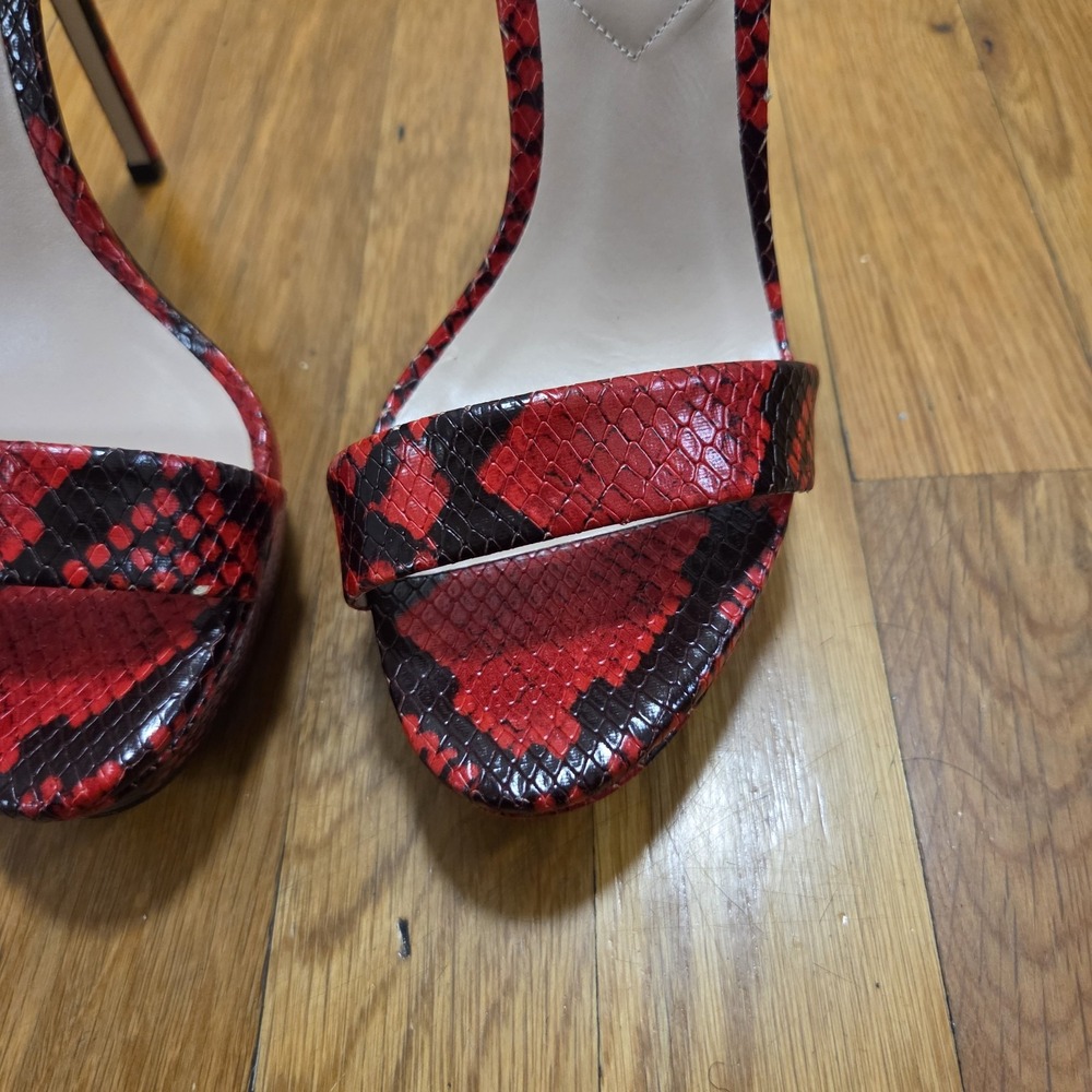 Aldo Womens  Open Toe Sexy Red Snakeskin 5" Stilettos Ankle Strap US 7.5 - Picture 7 of 12